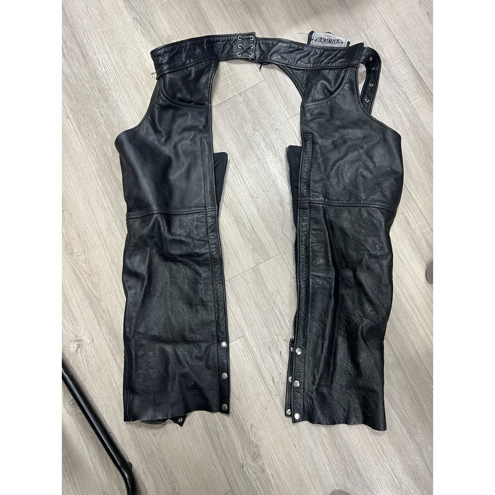 UNIK Men's ADJUSTABLE LEATHER Chaps Deep‎ Pocket Motorcycle Biker Gear Large